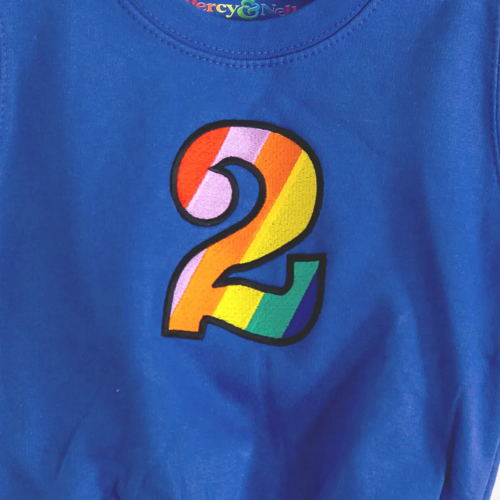 Kids Personalised Rainbow Age Embroidered Sweatshirt Royal Blue