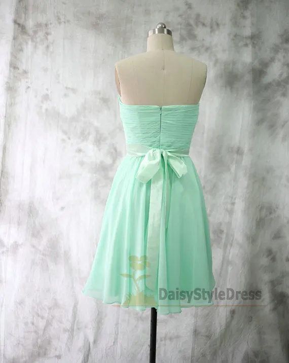 Knee Length Mint Green Bridesmaid Dress with Sash