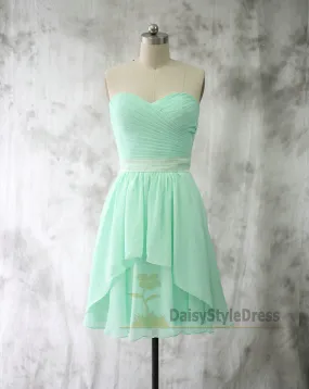 Knee Length Mint Green Bridesmaid Dress with Sash