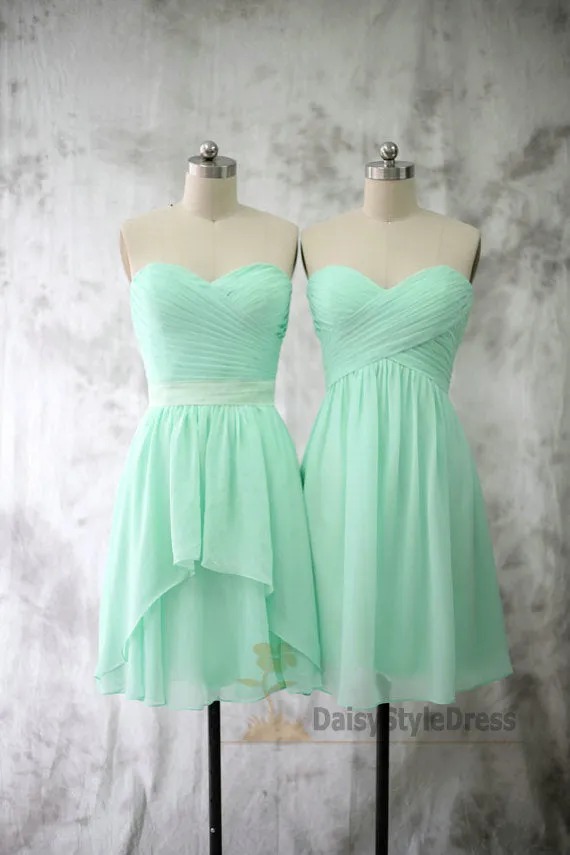 Knee Length Mint Green Bridesmaid Dress with Sash