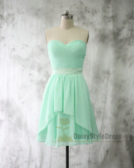 Knee Length Mint Green Bridesmaid Dress with Sash