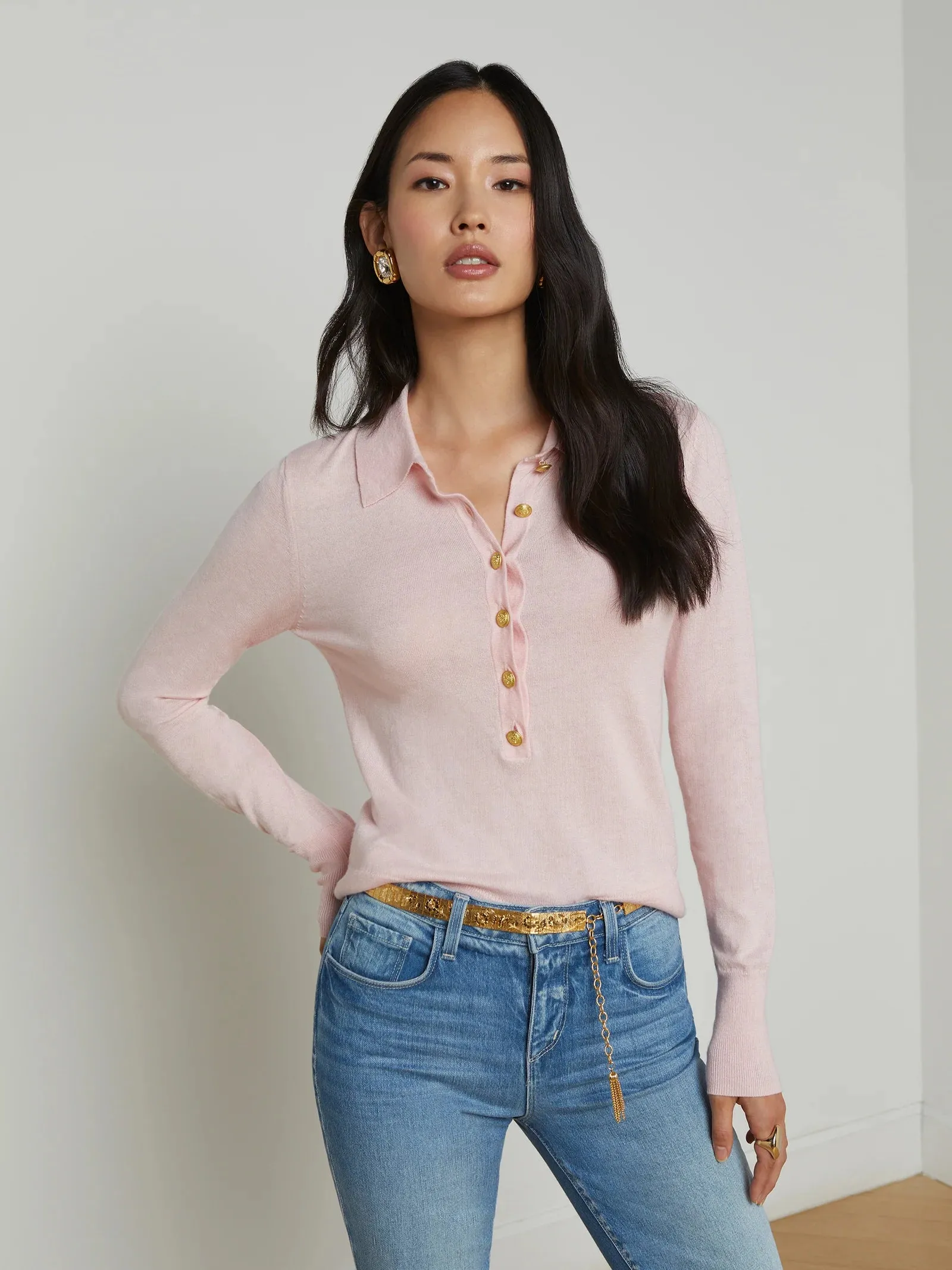 La8876 Pale Pink Collared Sweater