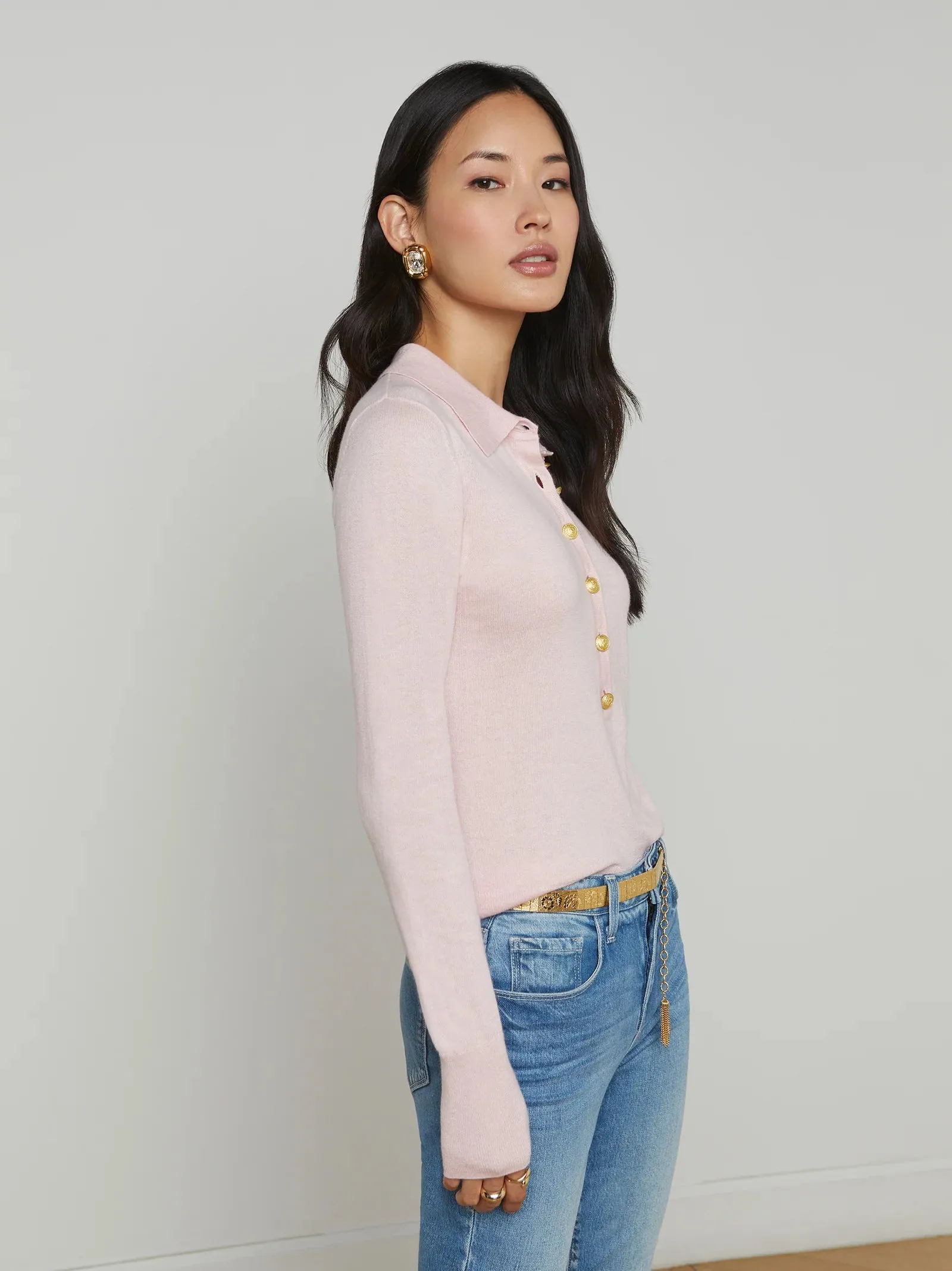 La8876 Pale Pink Collared Sweater