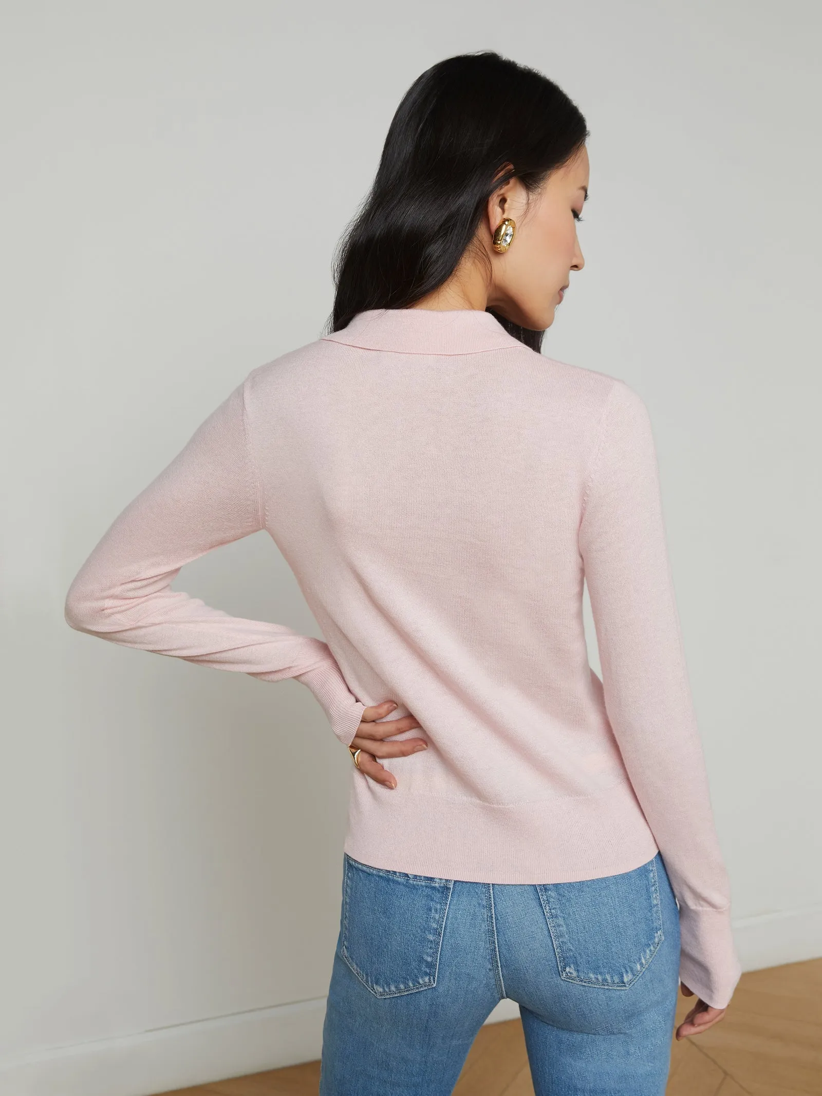 La8876 Pale Pink Collared Sweater