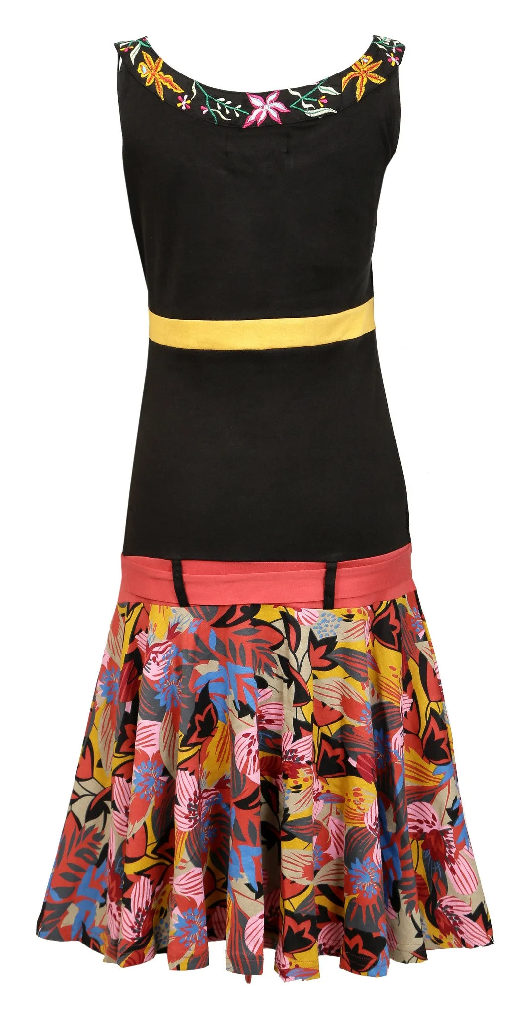 Ladies Sleeveless Dress With Colorful Flower Pattern Print.