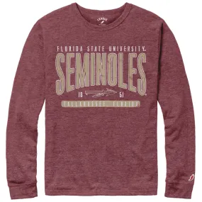 League Men's Florida State Seminoles Spear Design Long Sleeve Tri-blend T-shirt - Heathered Garnet