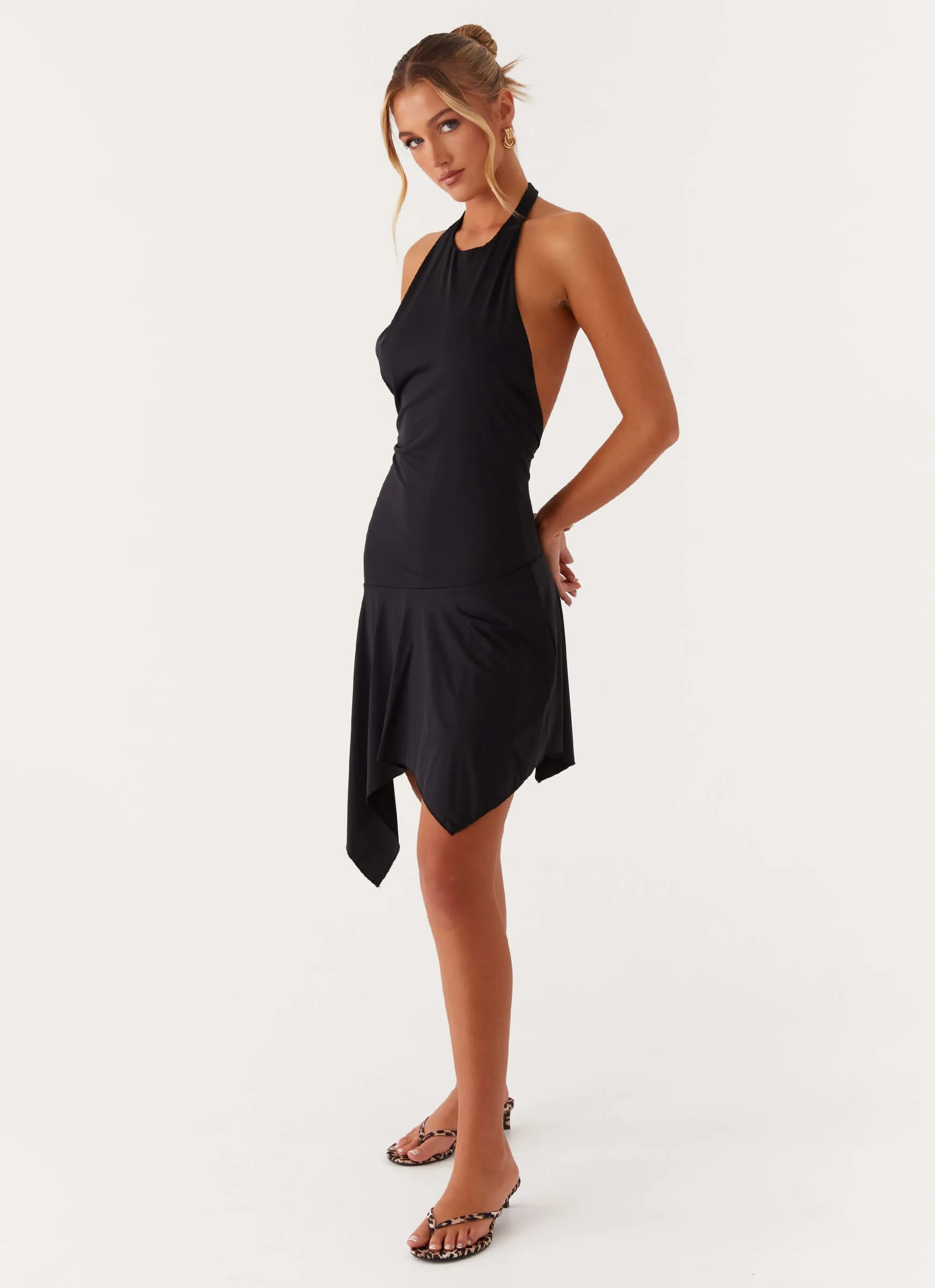 Lilyana Low Back Halter Midi Dress - Black