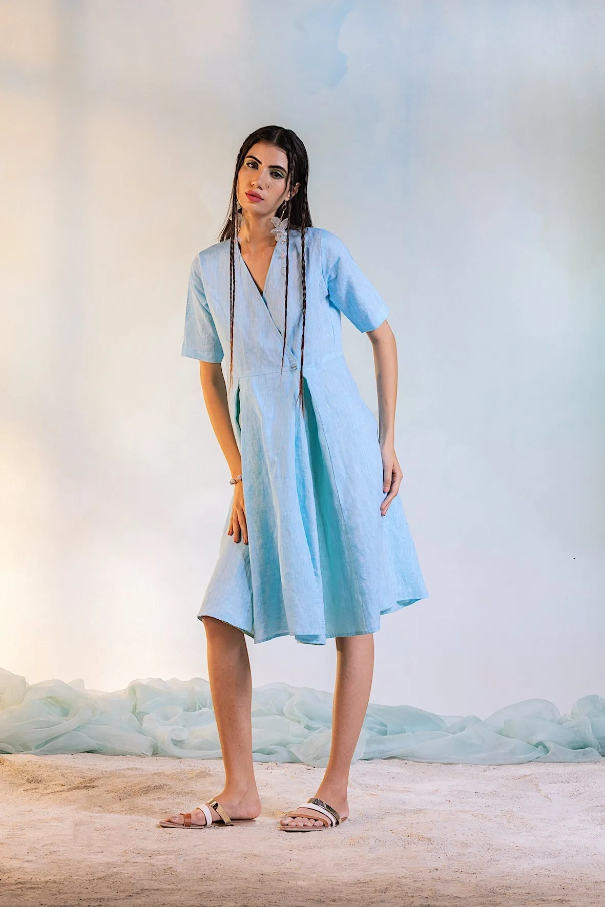 Linen Short Wrap Dress