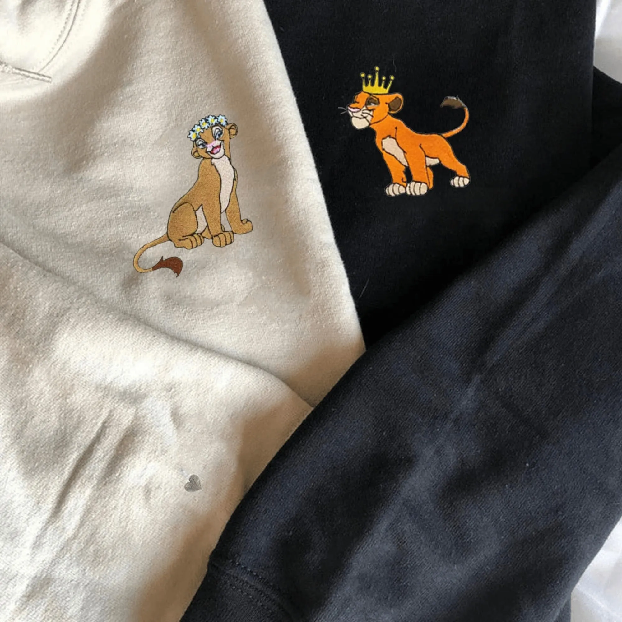 Lion King & Queen Couple Hoodies – Matching Embroidered Hoodies for Disney Fans