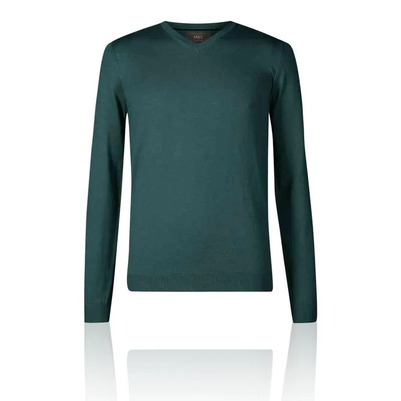 M&S Mens Lambs WoolV-Neck L/S Jersey T30/2649M