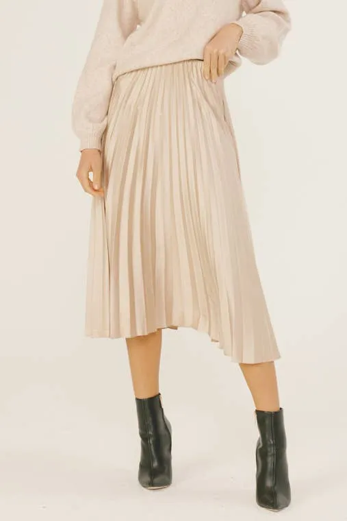 Mary Jo Champagne Pleated Midi Skirt *limited*