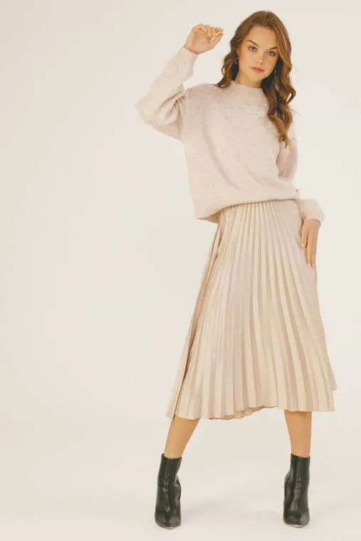 Mary Jo Champagne Pleated Midi Skirt *limited*