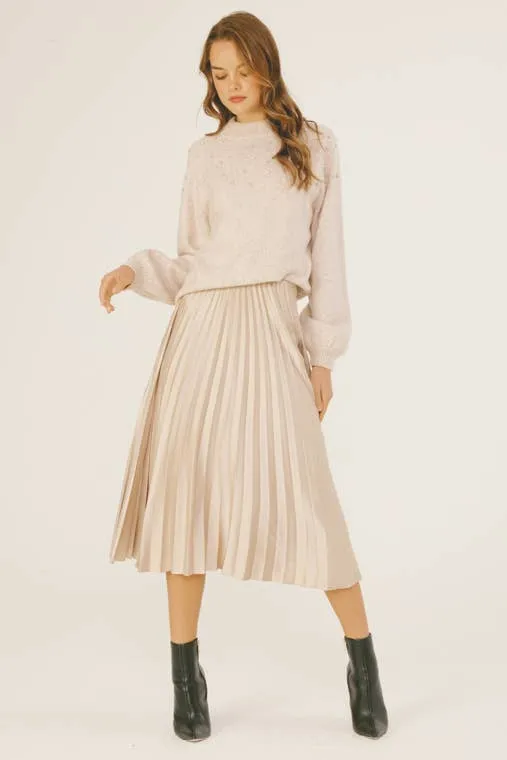 Mary Jo Champagne Pleated Midi Skirt *limited*