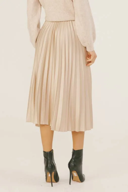 Mary Jo Champagne Pleated Midi Skirt *limited*