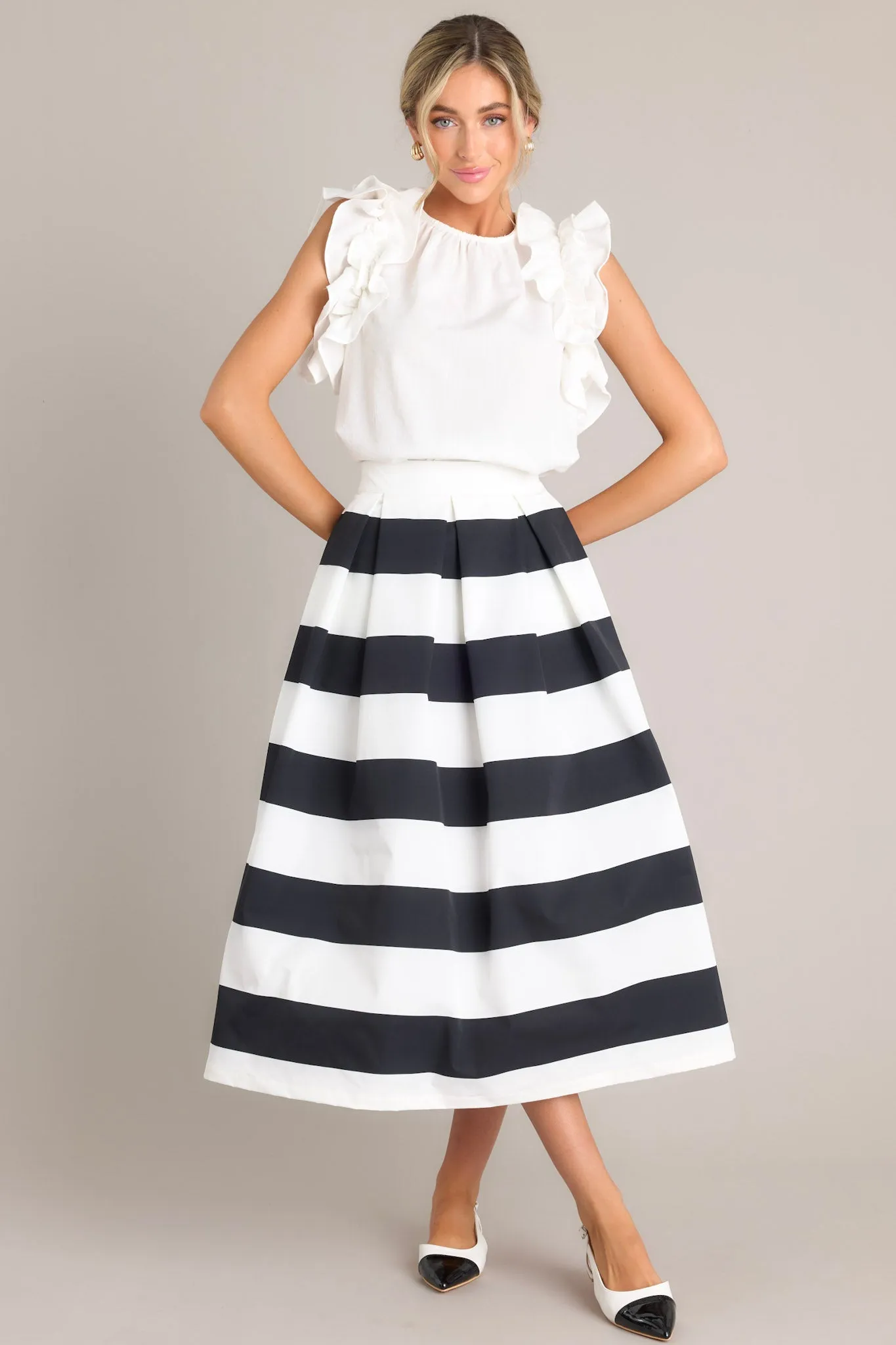 Memories in Focus Black & White Midi Skirt