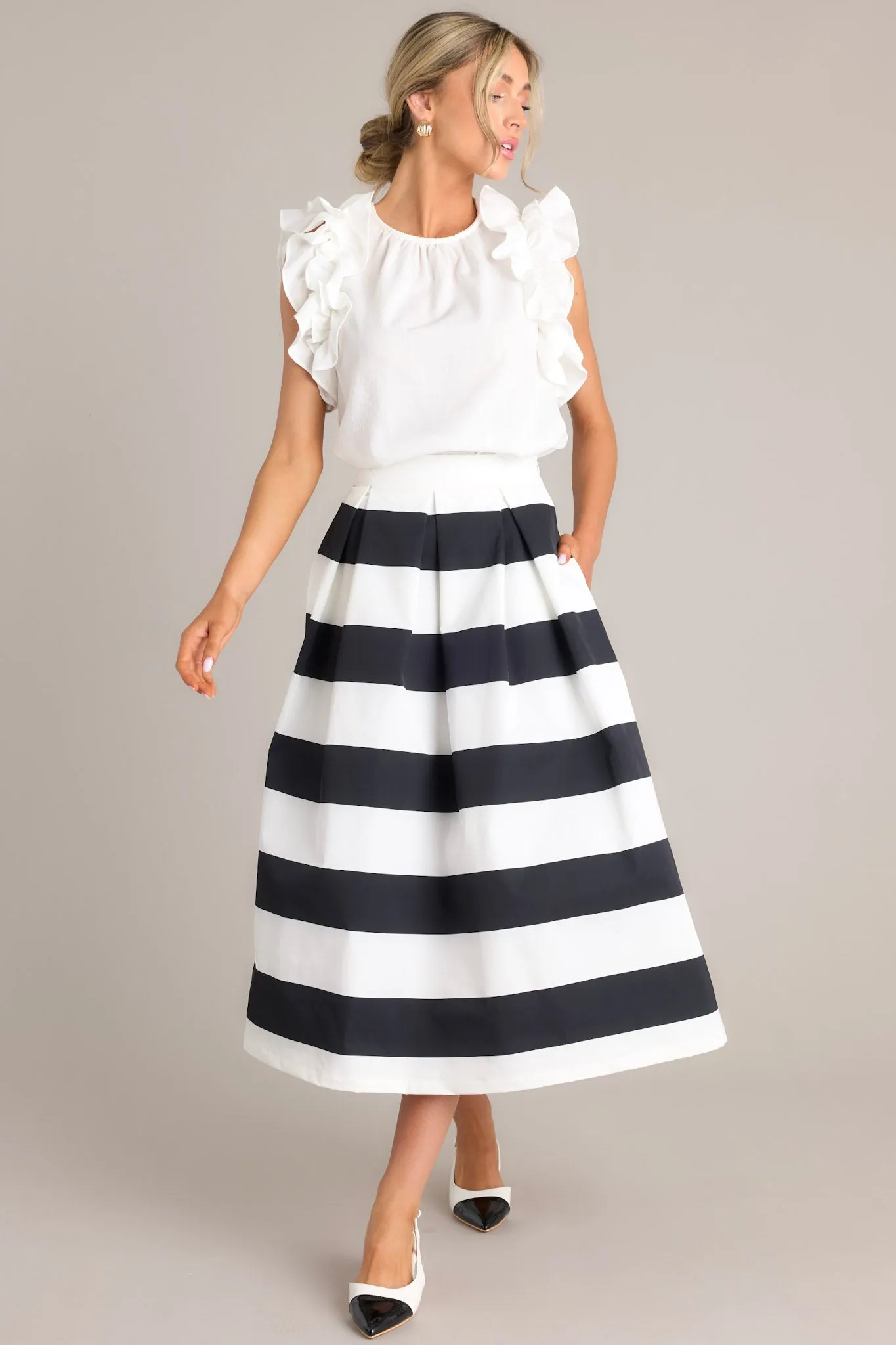 Memories in Focus Black & White Midi Skirt