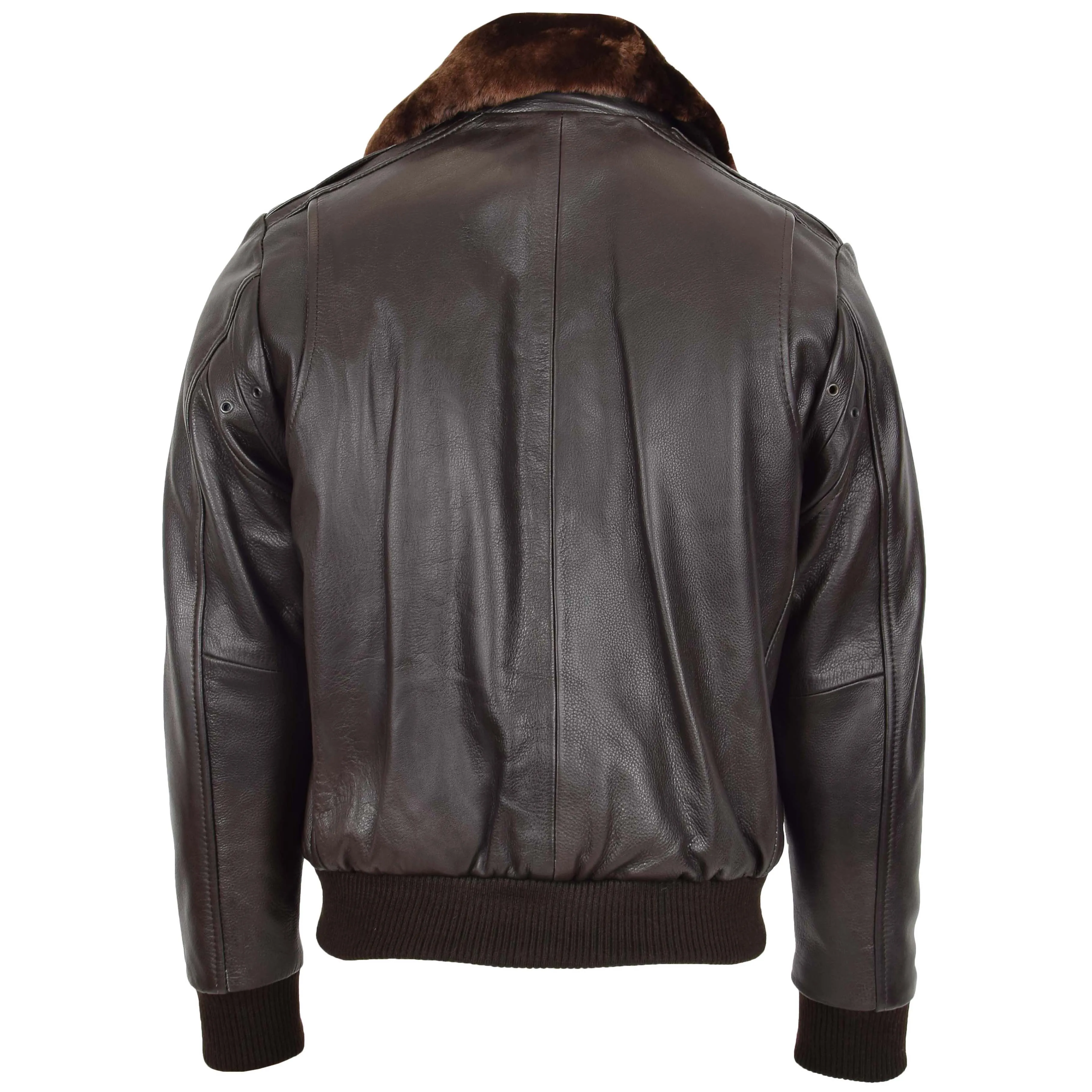 Mens Leather Bomber Pilot Jacket Removable Collar Leroy Brown