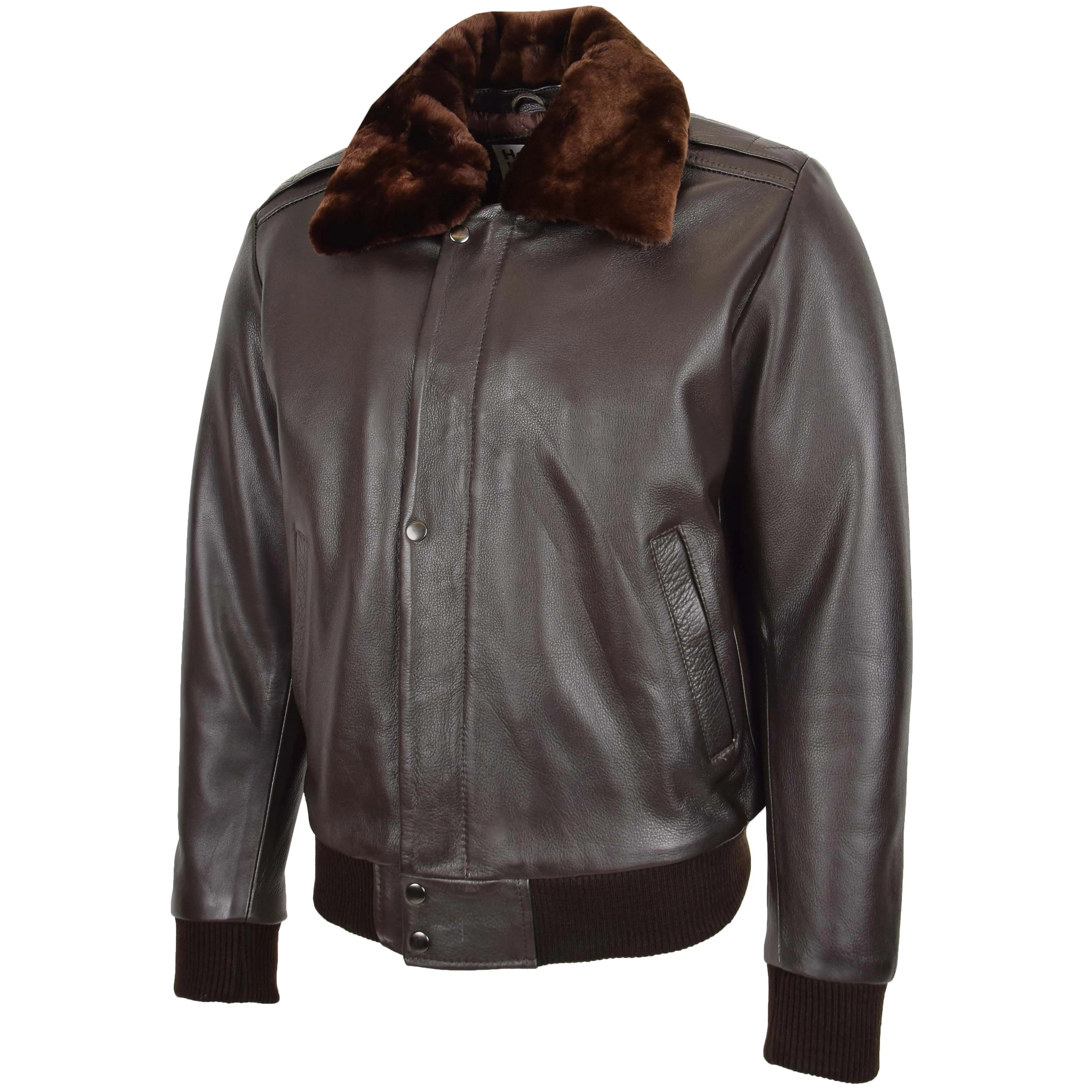 Mens Leather Bomber Pilot Jacket Removable Collar Leroy Brown