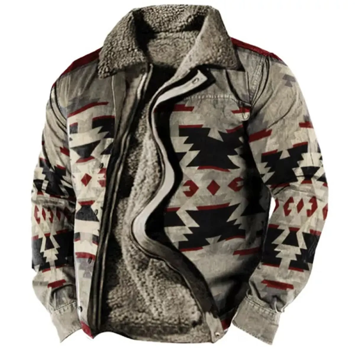 Men's Plus Size Casual Aztec Geometric Print Fleece Jacket Streetwear Fall Winter Loose Fit Coat | TS-6594