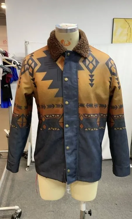 Men's Plus Size Casual Aztec Geometric Print Fleece Jacket Streetwear Fall Winter Loose Fit Coat | TS-6594