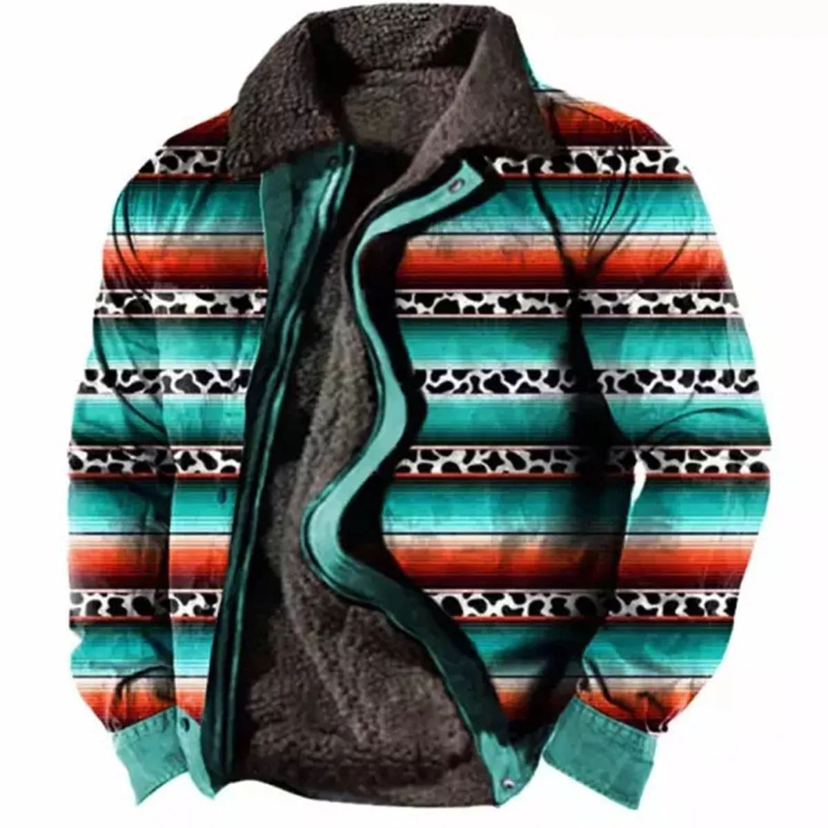 Men's Plus Size Casual Aztec Geometric Print Fleece Jacket Streetwear Fall Winter Loose Fit Coat | TS-6594