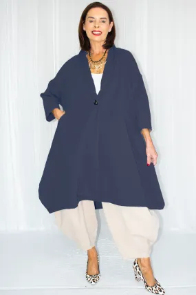 Mila Collared Scuba Cocoon Jacket in Navy