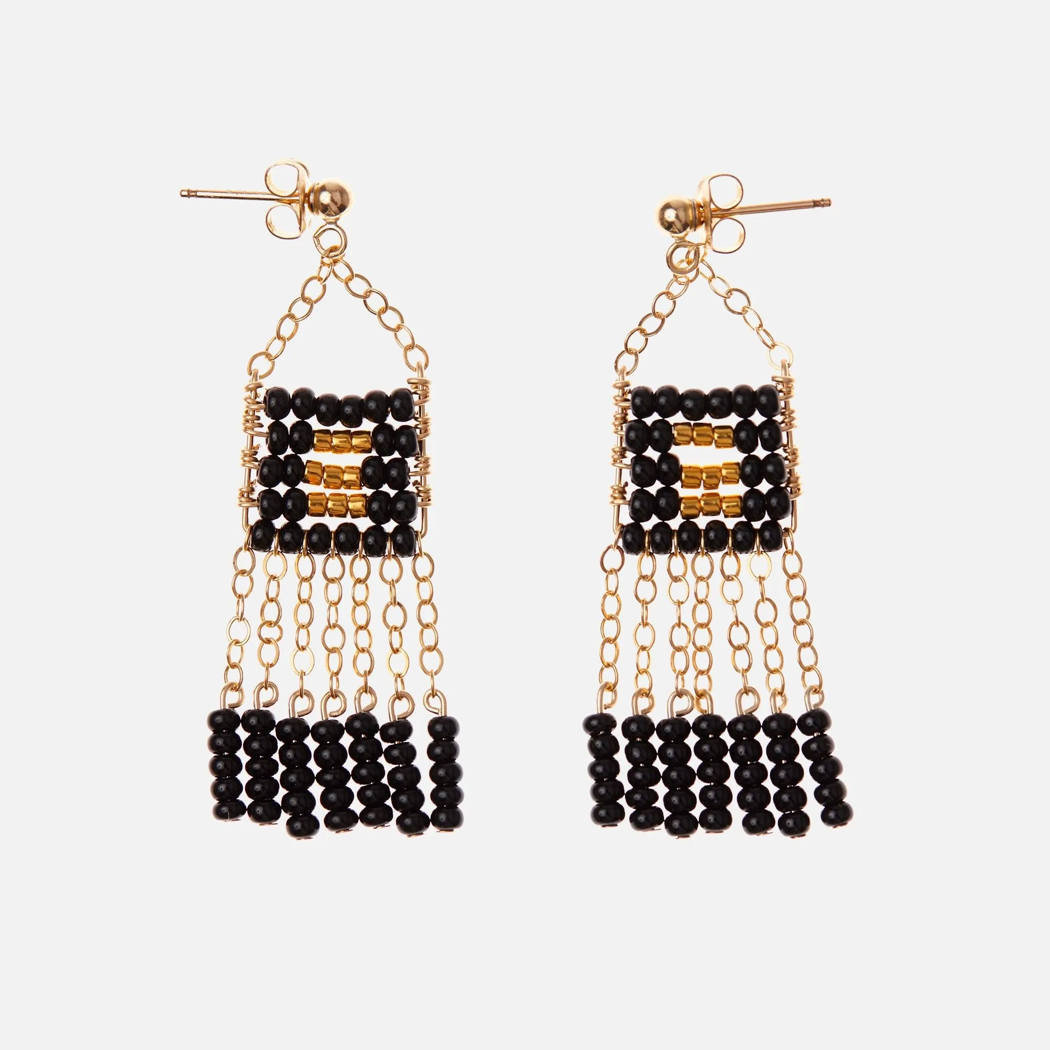 Minimalist Earrings Short Black Beaded