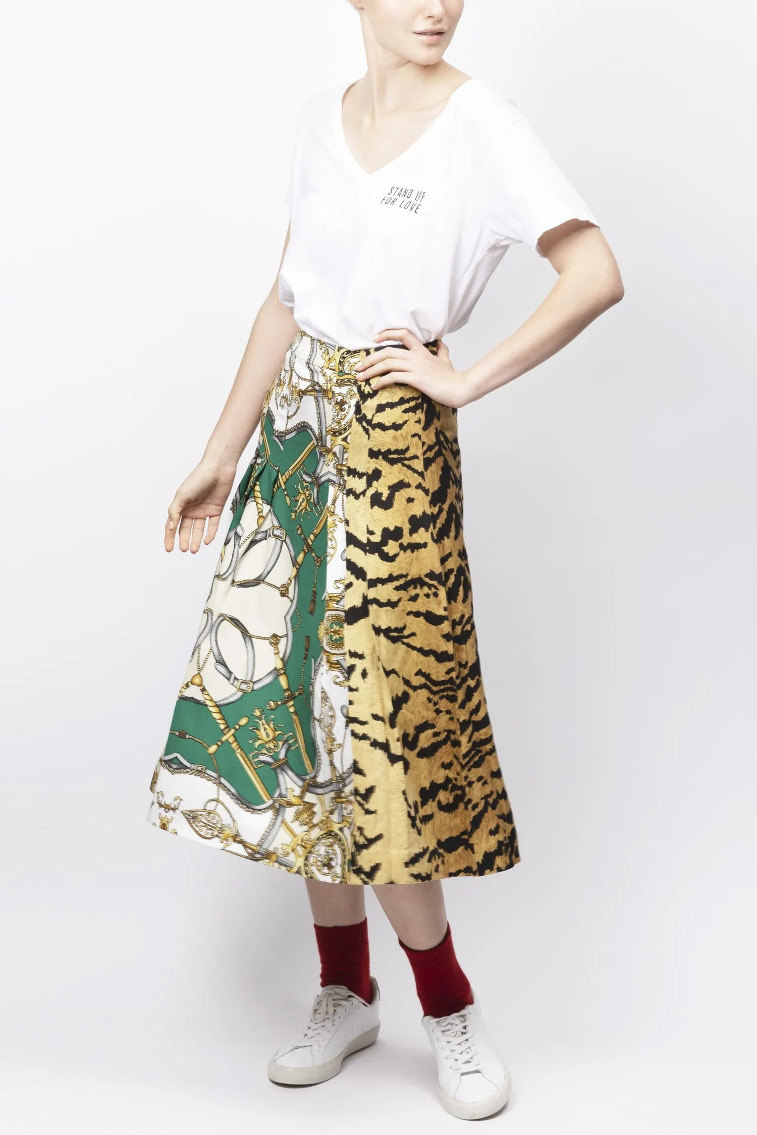 Mixed Print Midi Skirt