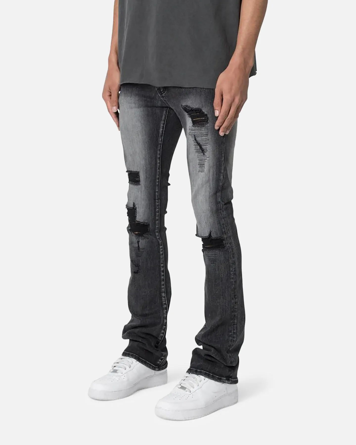 MNML X635 Ripped Flare Denim Jeans Black