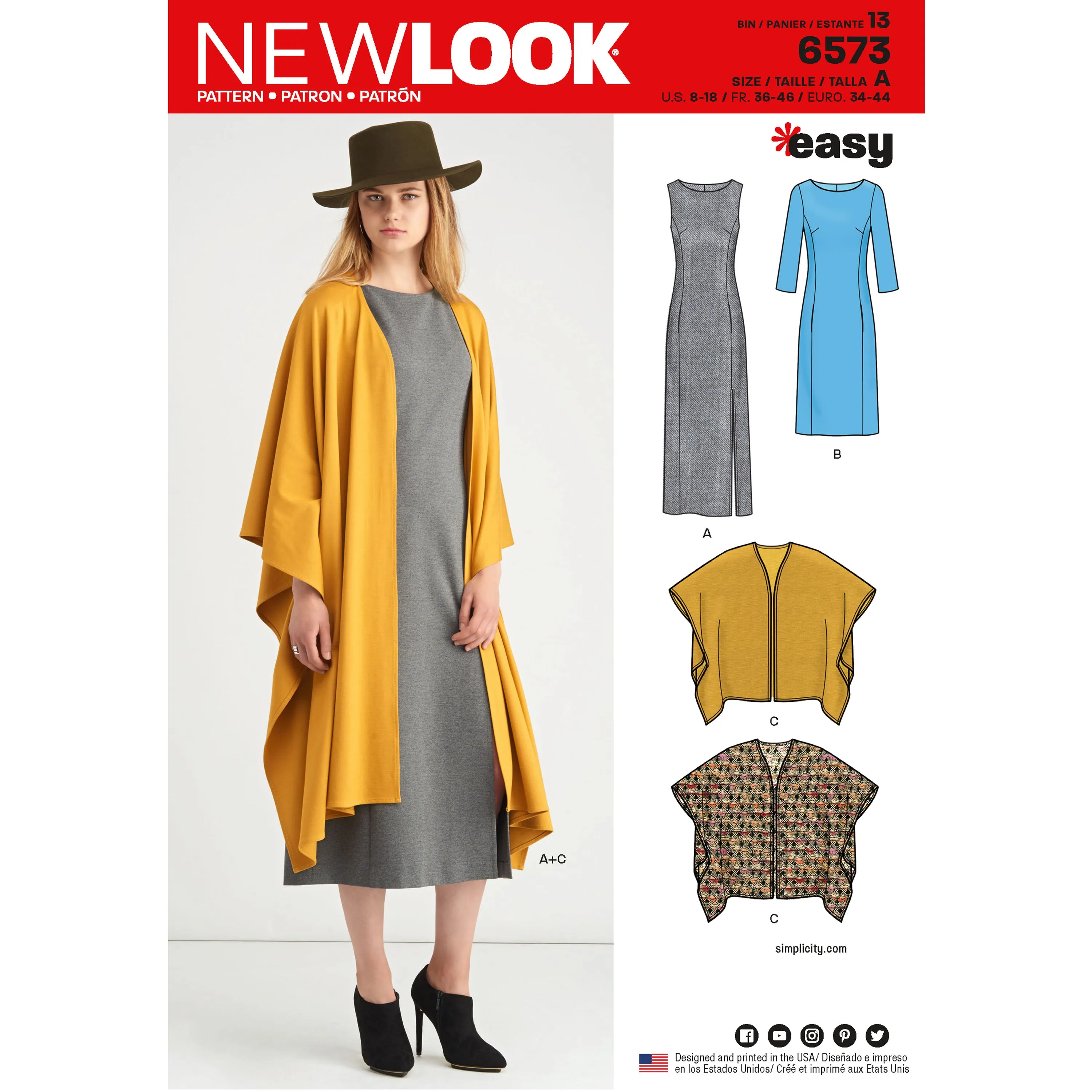 Newlook Pattern 6573 Misses' Dress and Wrap