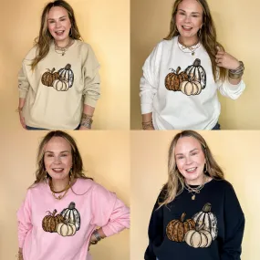 Online Exclusive | Trio Fall Variety Pumpkins Graphic Sweatshirt in Multiple Color Options