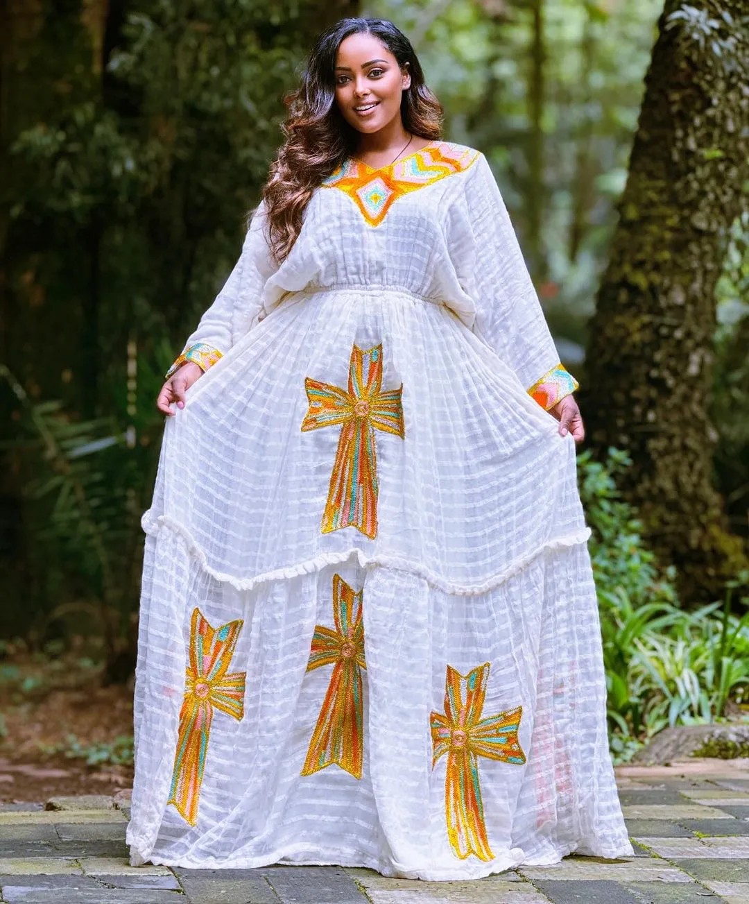 Orange and Multicolor Habesha Dress Vibrant Beauty Habesha Kemis