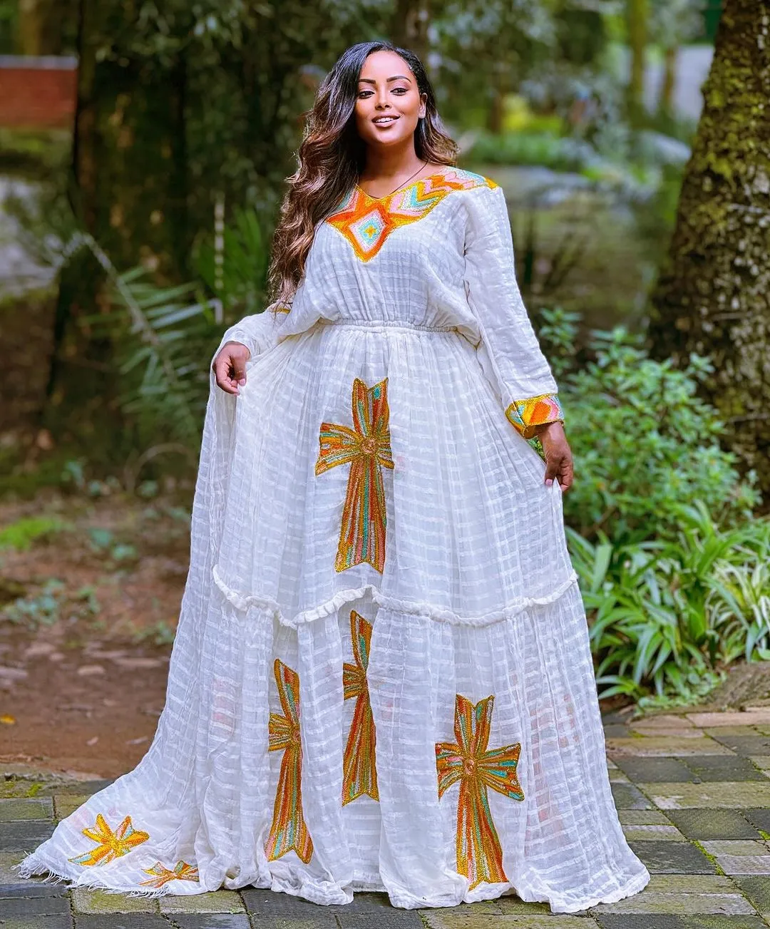 Orange and Multicolor Habesha Dress Vibrant Beauty Habesha Kemis