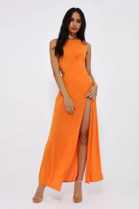 Orange Overlap Wrap Maxi Dress