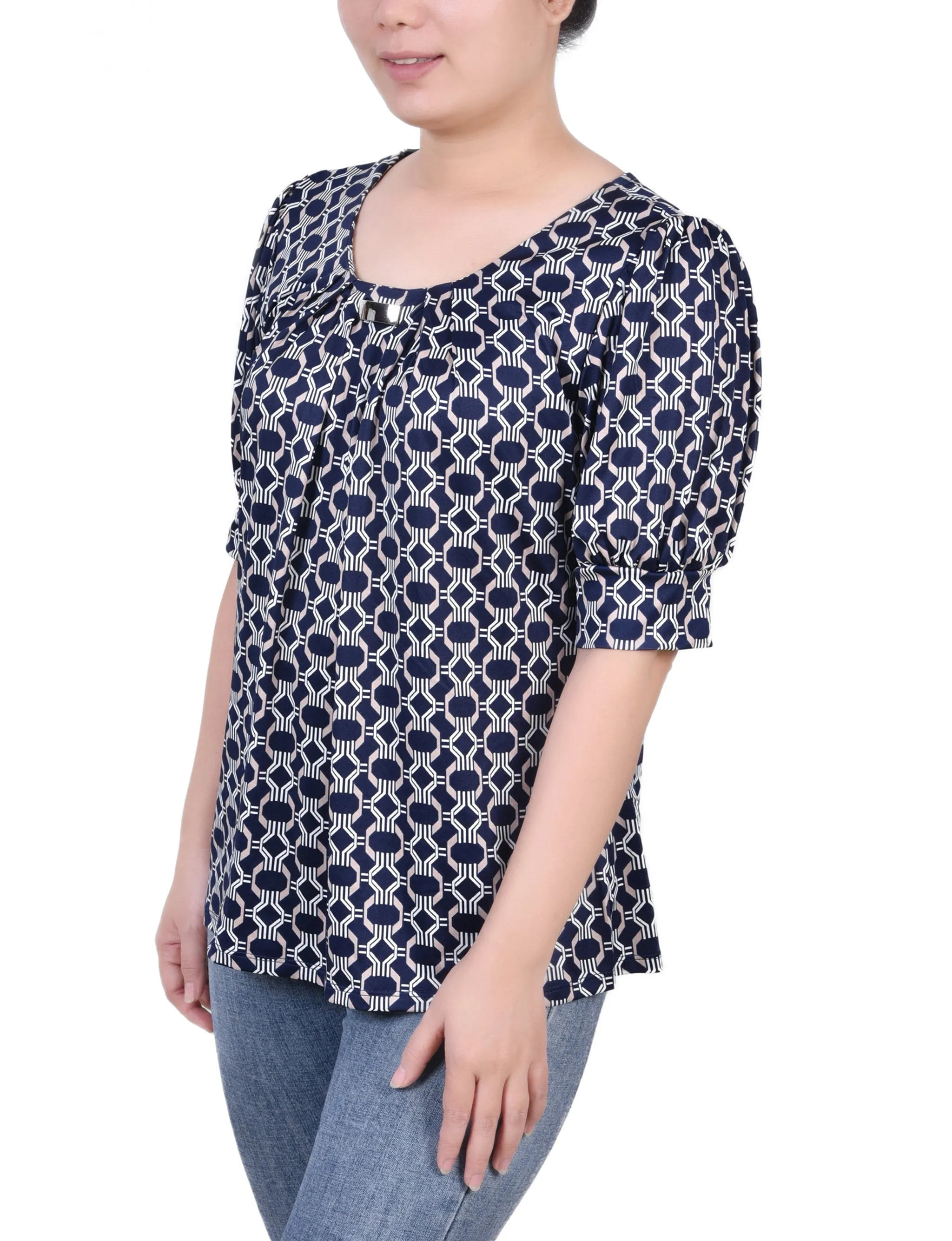 Petite Short Sleeve Balloon Sleeve Top