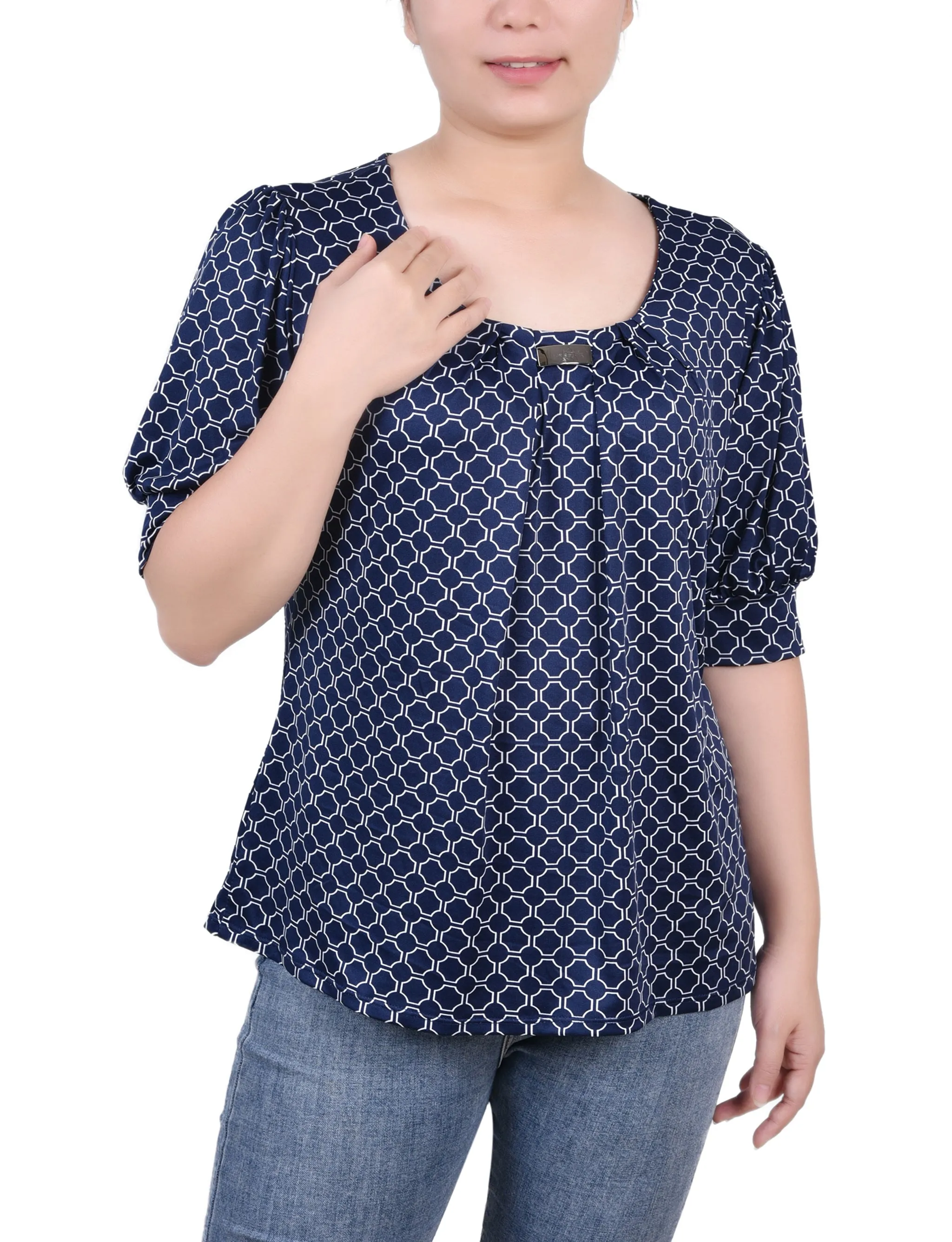 Petite Short Sleeve Balloon Sleeve Top