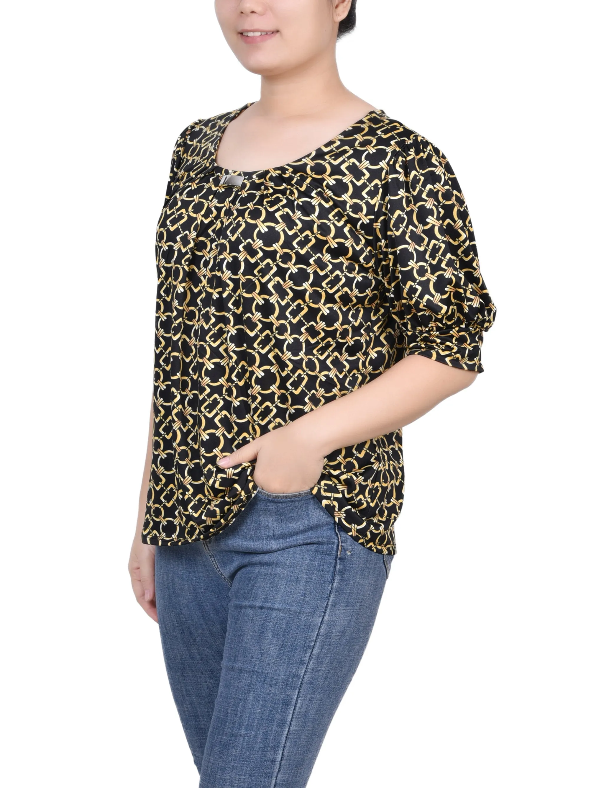 Petite Short Sleeve Balloon Sleeve Top