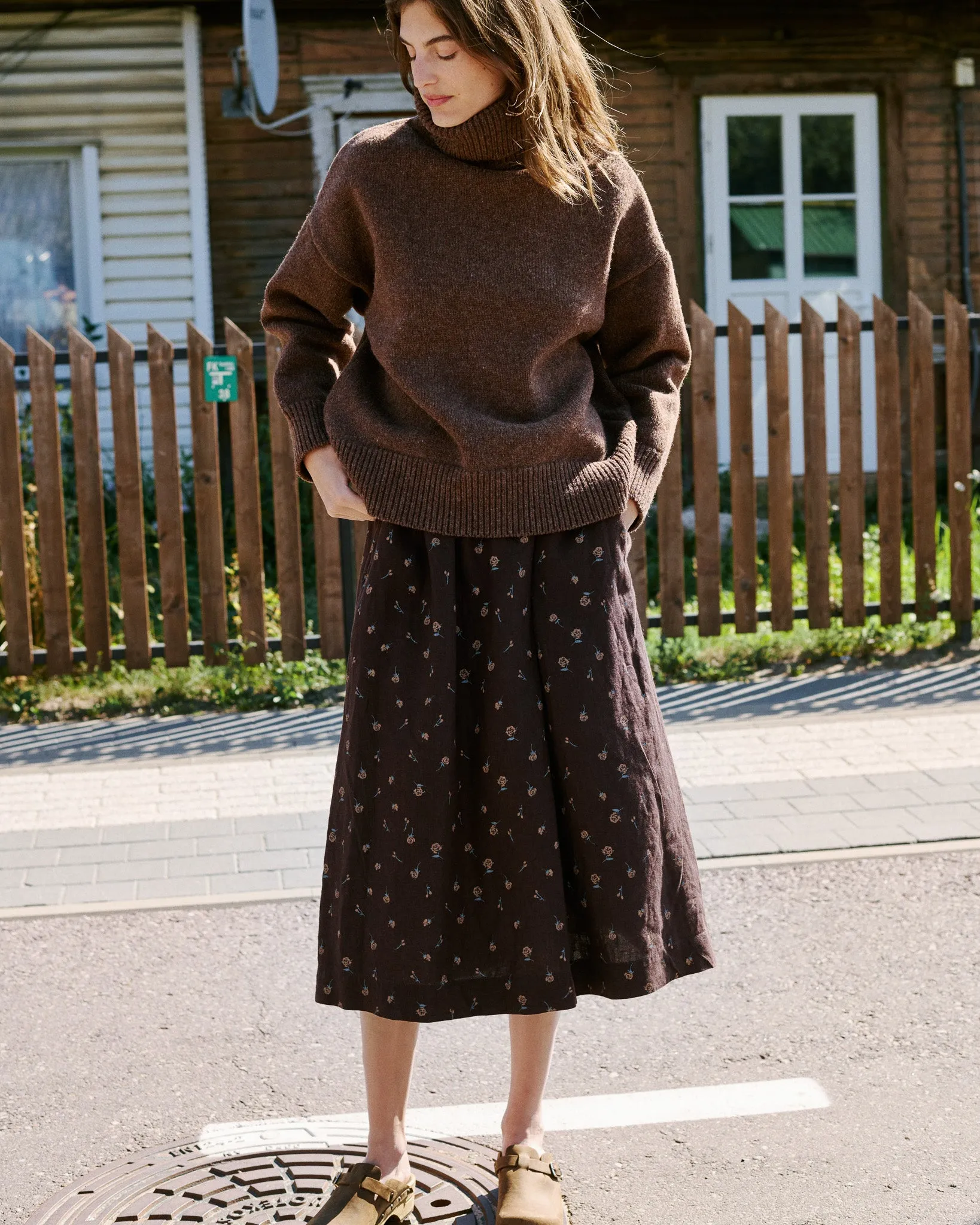 R: SION gathered linen skirt (Size: S; Color: Espresso Rose)