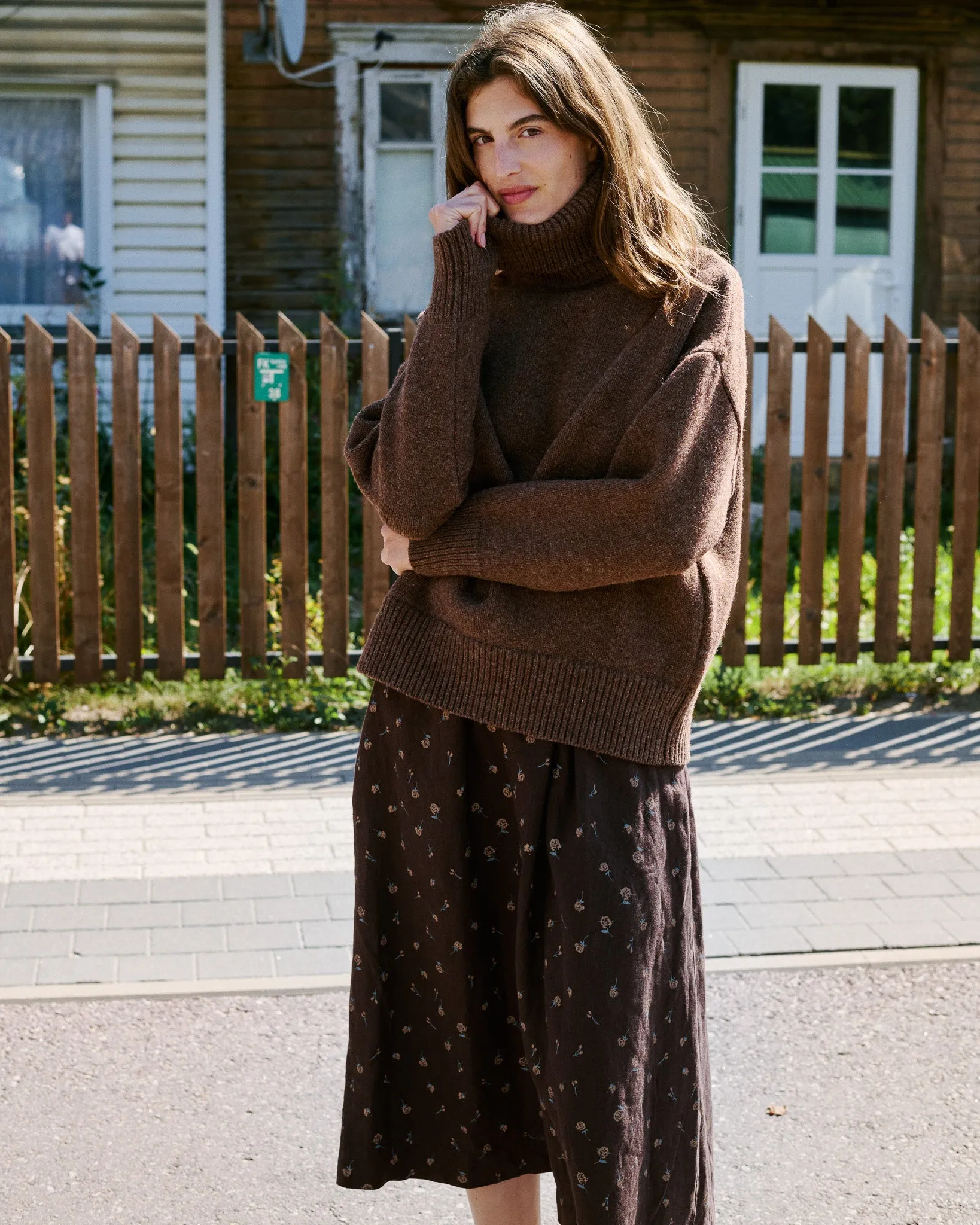 R: SION gathered linen skirt (Size: S; Color: Espresso Rose)