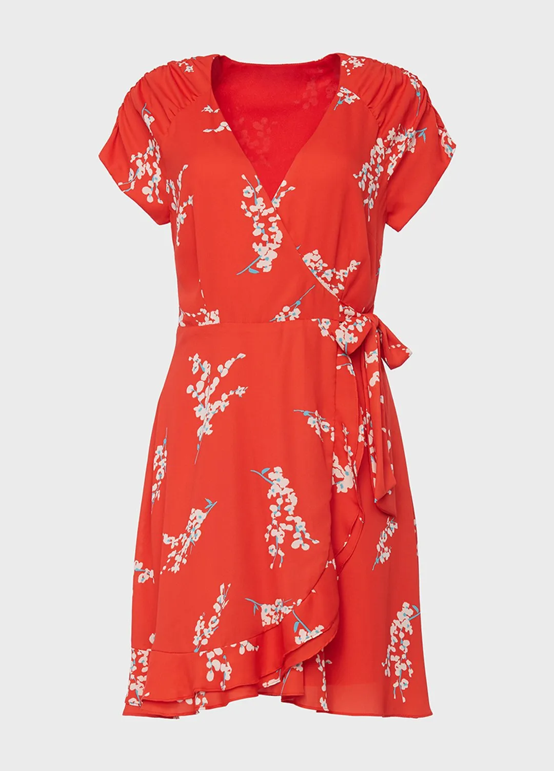 Red Floral Wrap Dress