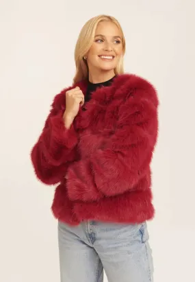 Red Soft Touch Faux Fur Jacket