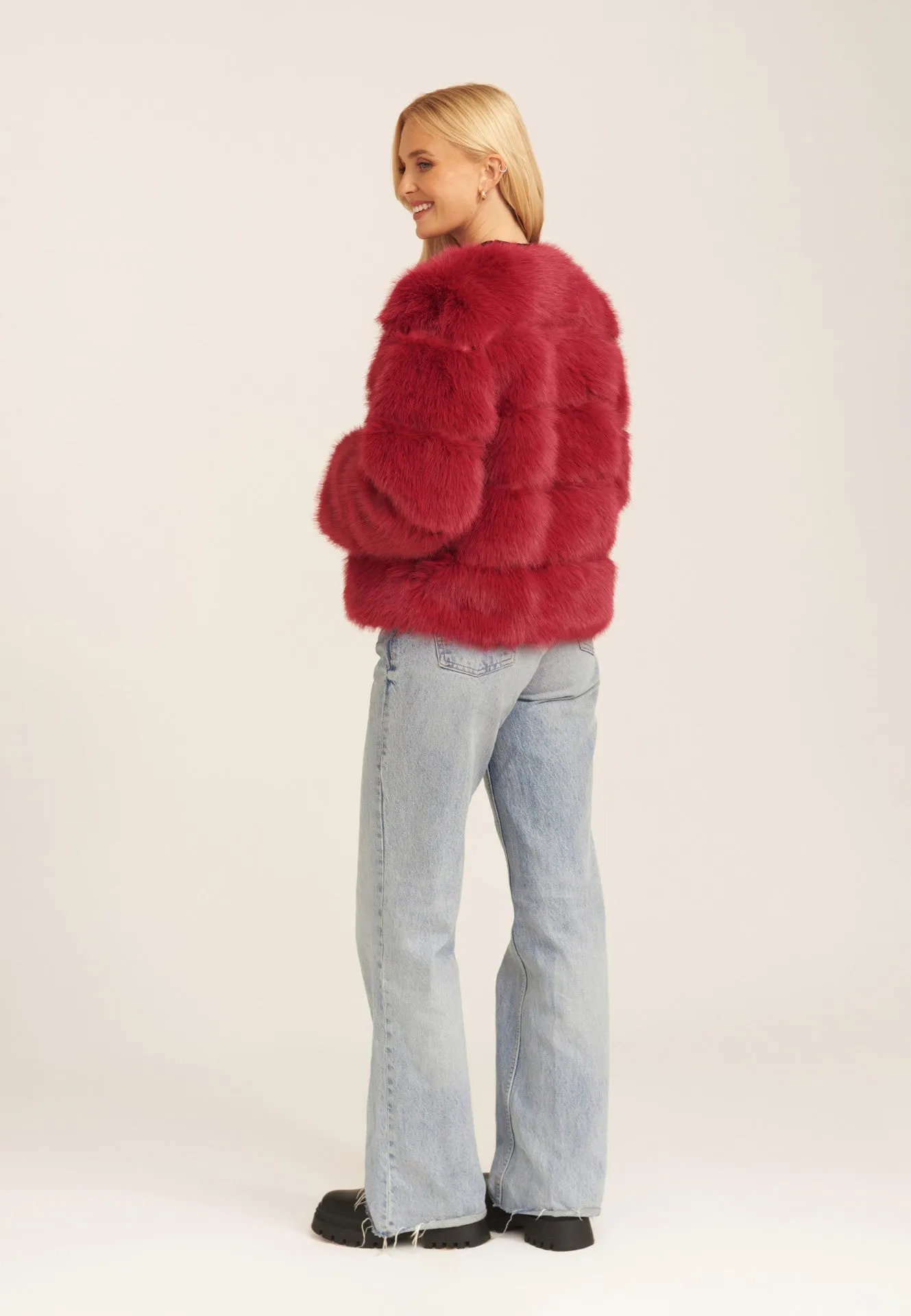 Red Soft Touch Faux Fur Jacket