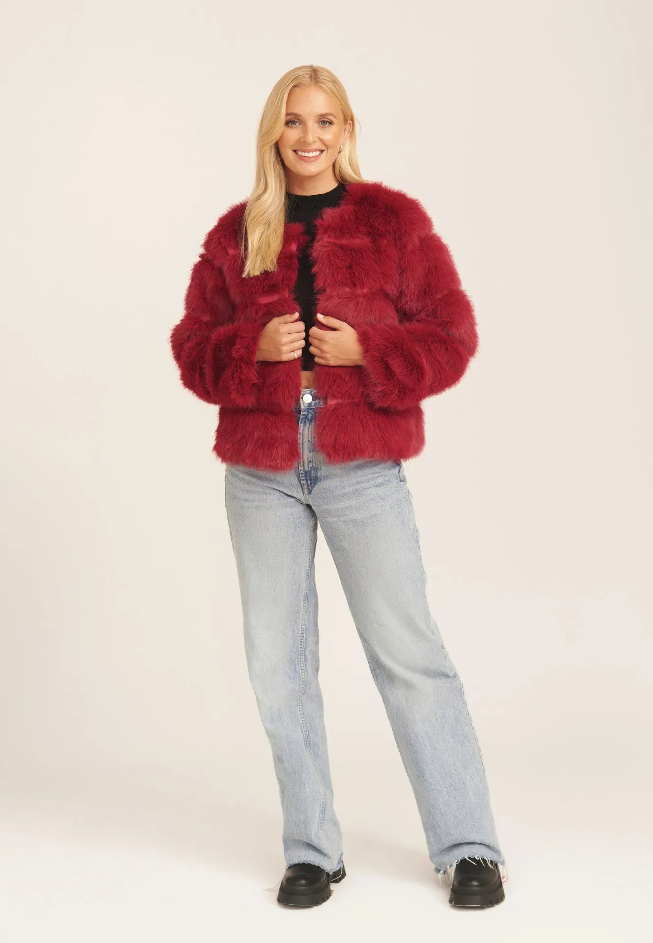 Red Soft Touch Faux Fur Jacket