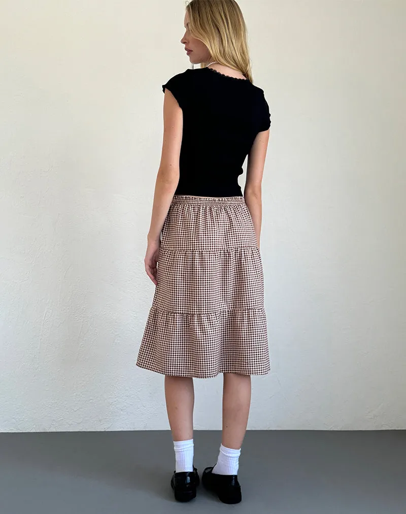 Reef Midi Skirt in Mini Gingham Brown