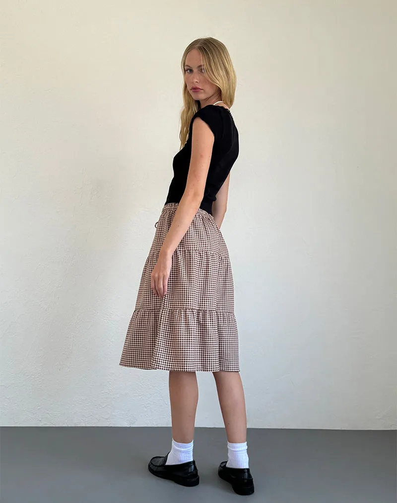 Reef Midi Skirt in Mini Gingham Brown