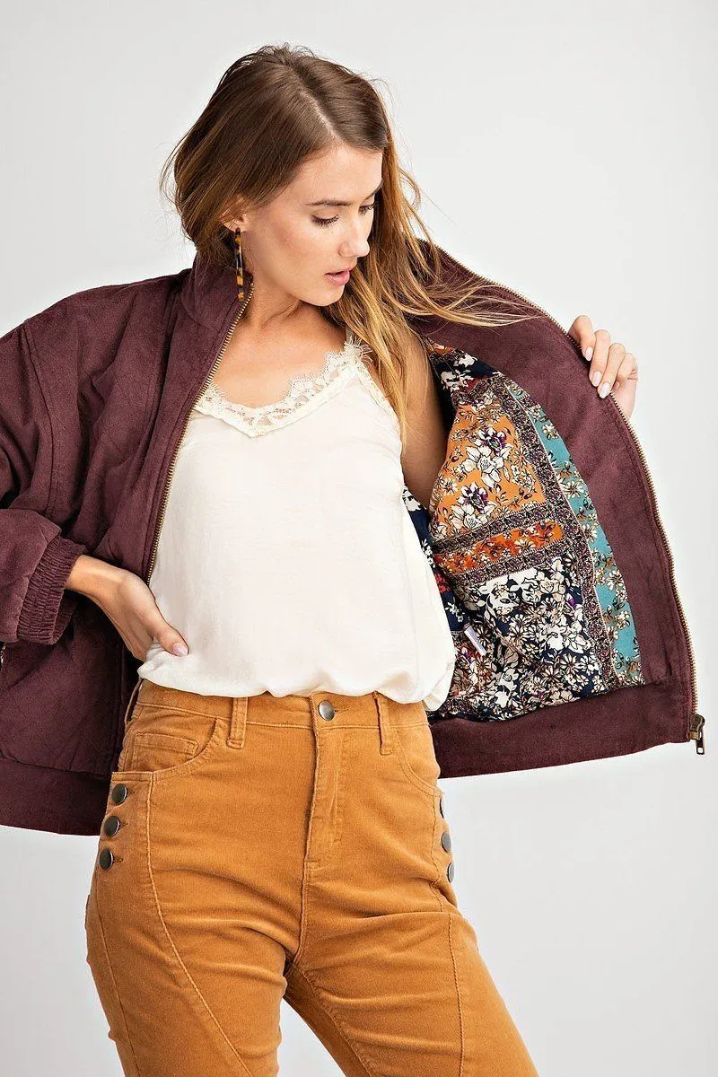 Retro Look Quilted Soft Corduroy Bomber Jacket