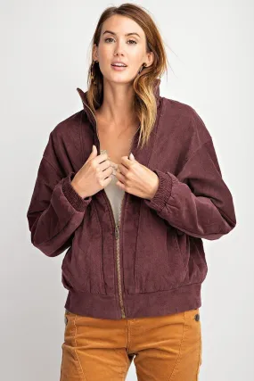 Retro Look Quilted Soft Corduroy Bomber Jacket