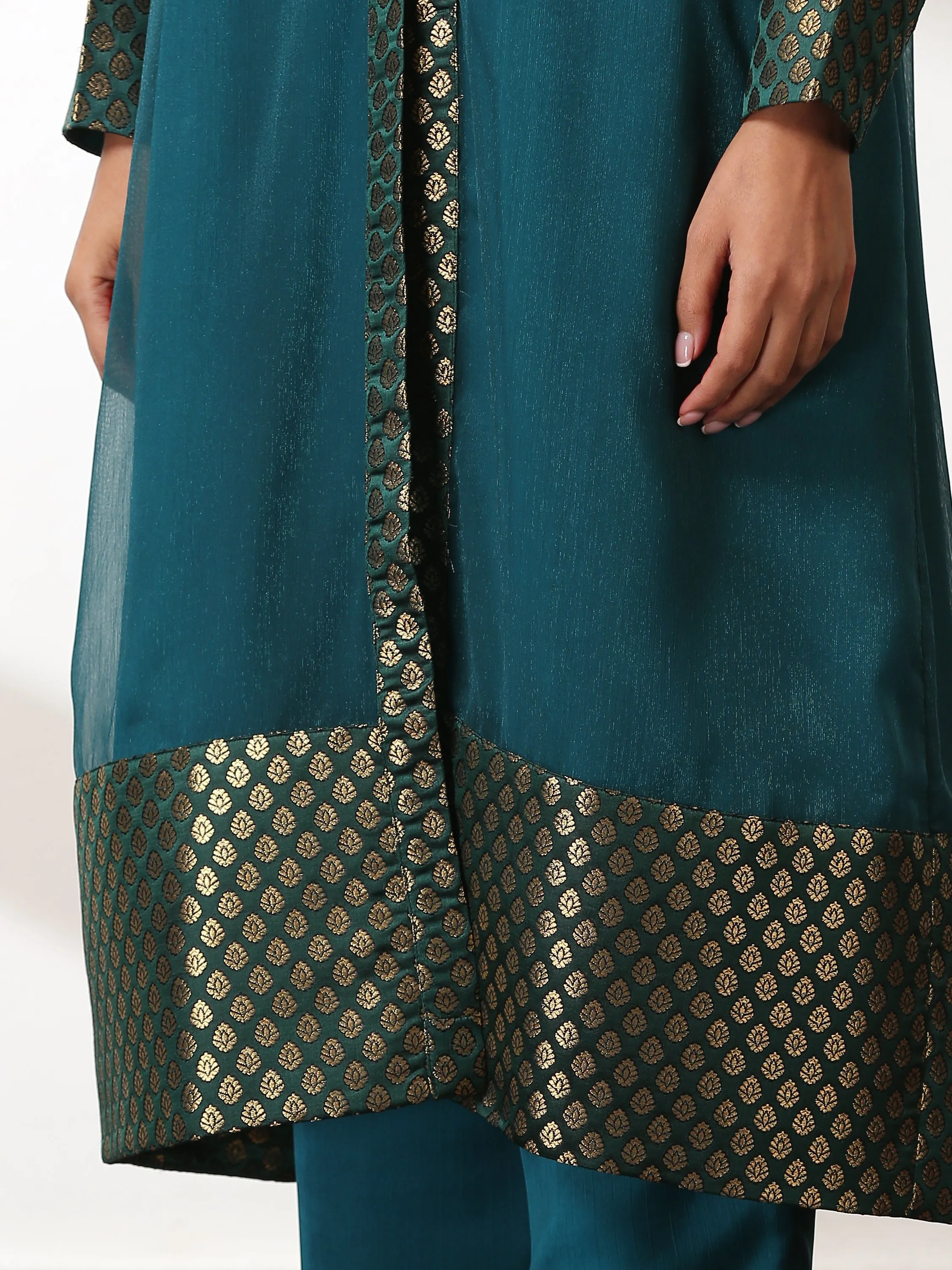 Royal Green 3 piece set - Shimmer jacket & Butter Chiffon top & bottom