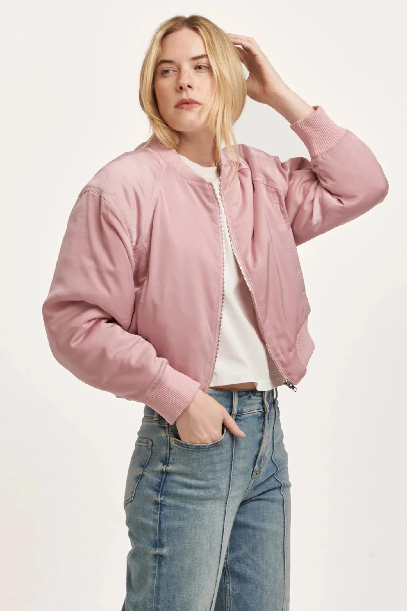 Samaria Relaxed Bomber Jacket - Satin Pink