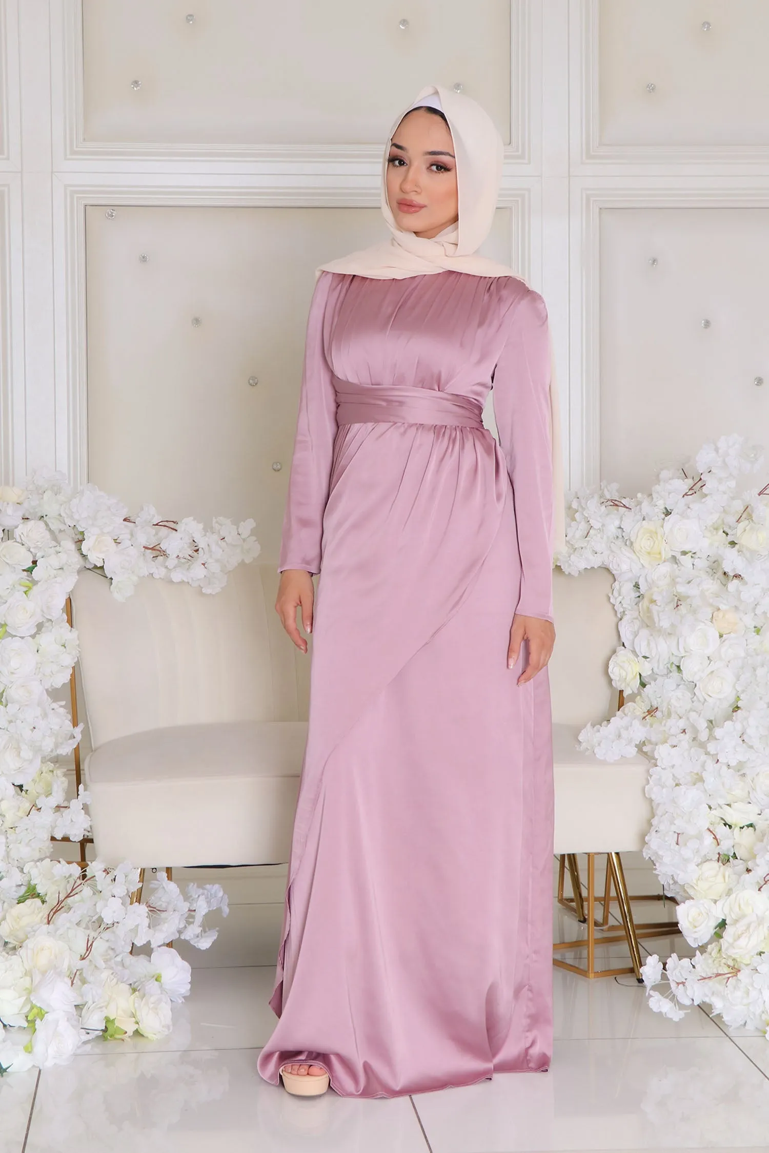 Sarai Layer Satin Dress- Dusty Rose Pink